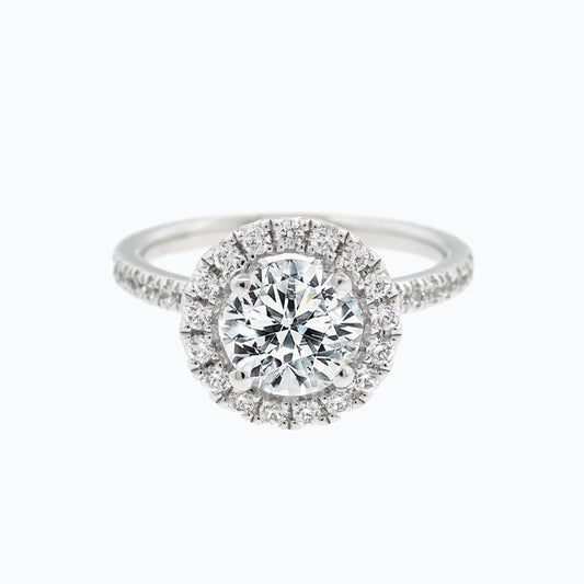 1.0 CT Round Halo CVD F/VS2 Diamond Engagement Ring