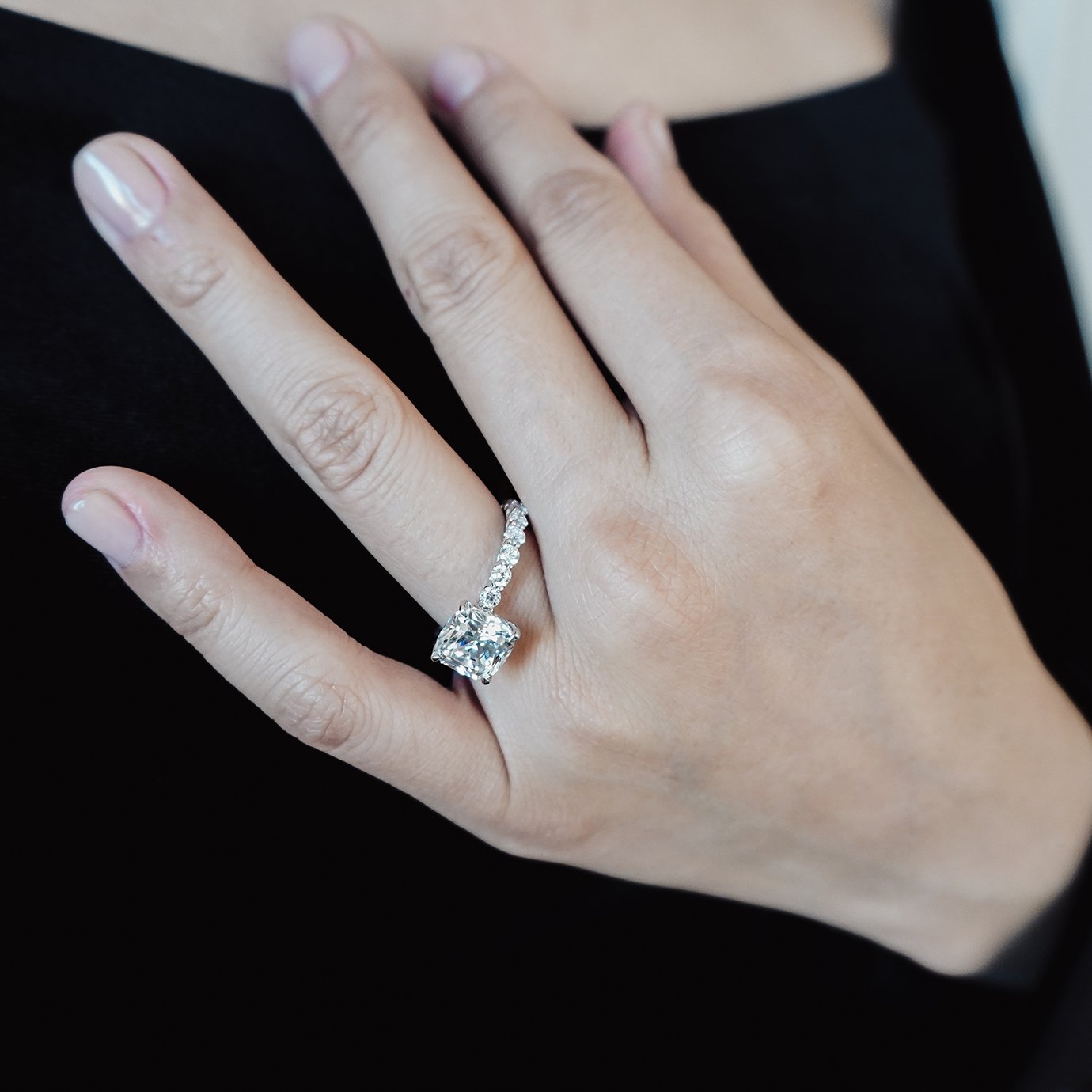 3.0 CT Cushion Hidden Halo CVD F/VS2 Diamond Engagement Ring