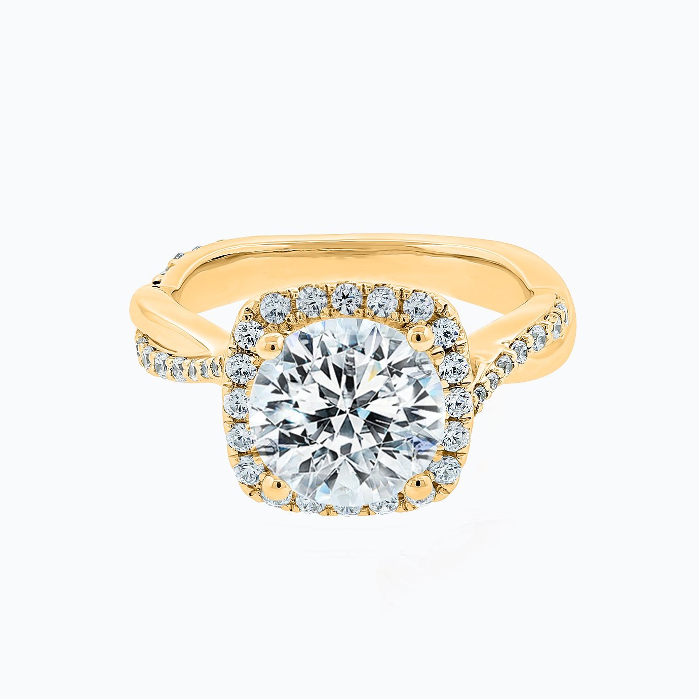 2.0 CT Round Halo & Twisted Pave CVD F/VS2 Diamond Engagement Ring