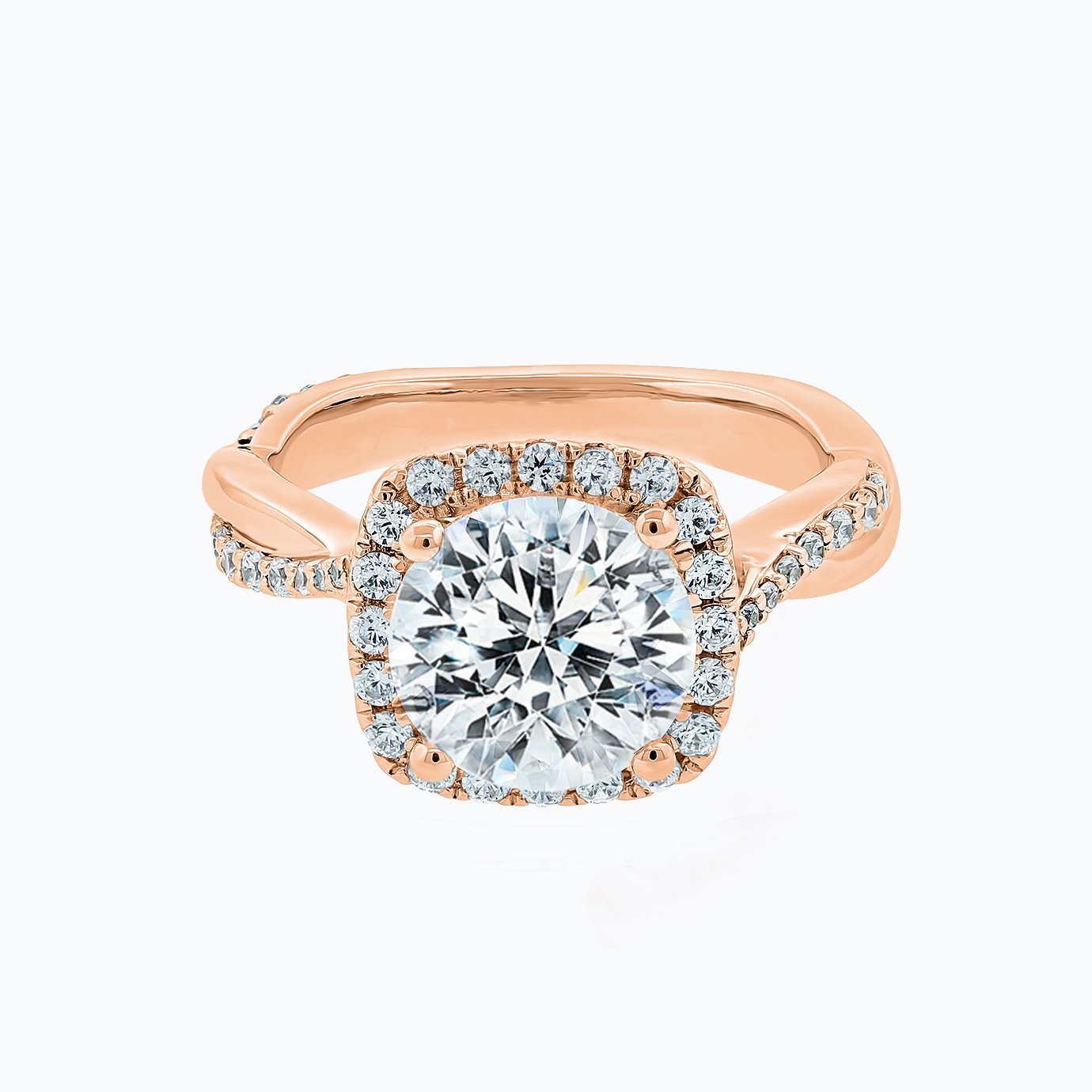 2.0 CT Round Halo & Twisted Pave CVD F/VS2 Diamond Engagement Ring