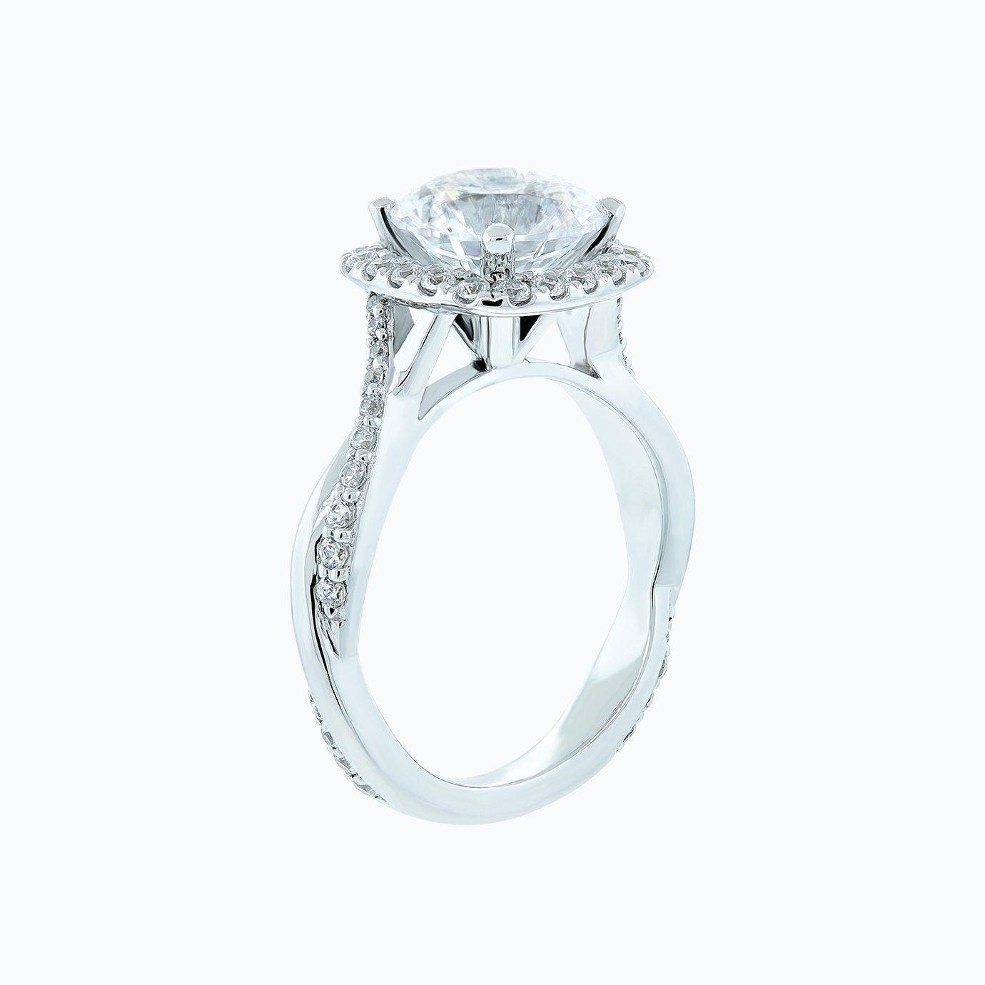 2.0 CT Round Halo & Twisted Pave CVD F/VS2 Diamond Engagement Ring