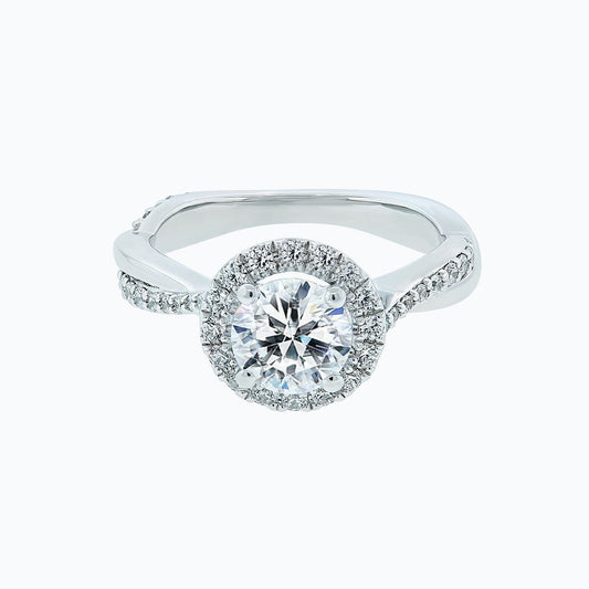 1.0 CT Round Halo & Twisted Pave CVD F/VS2 Diamond Engagement Ring