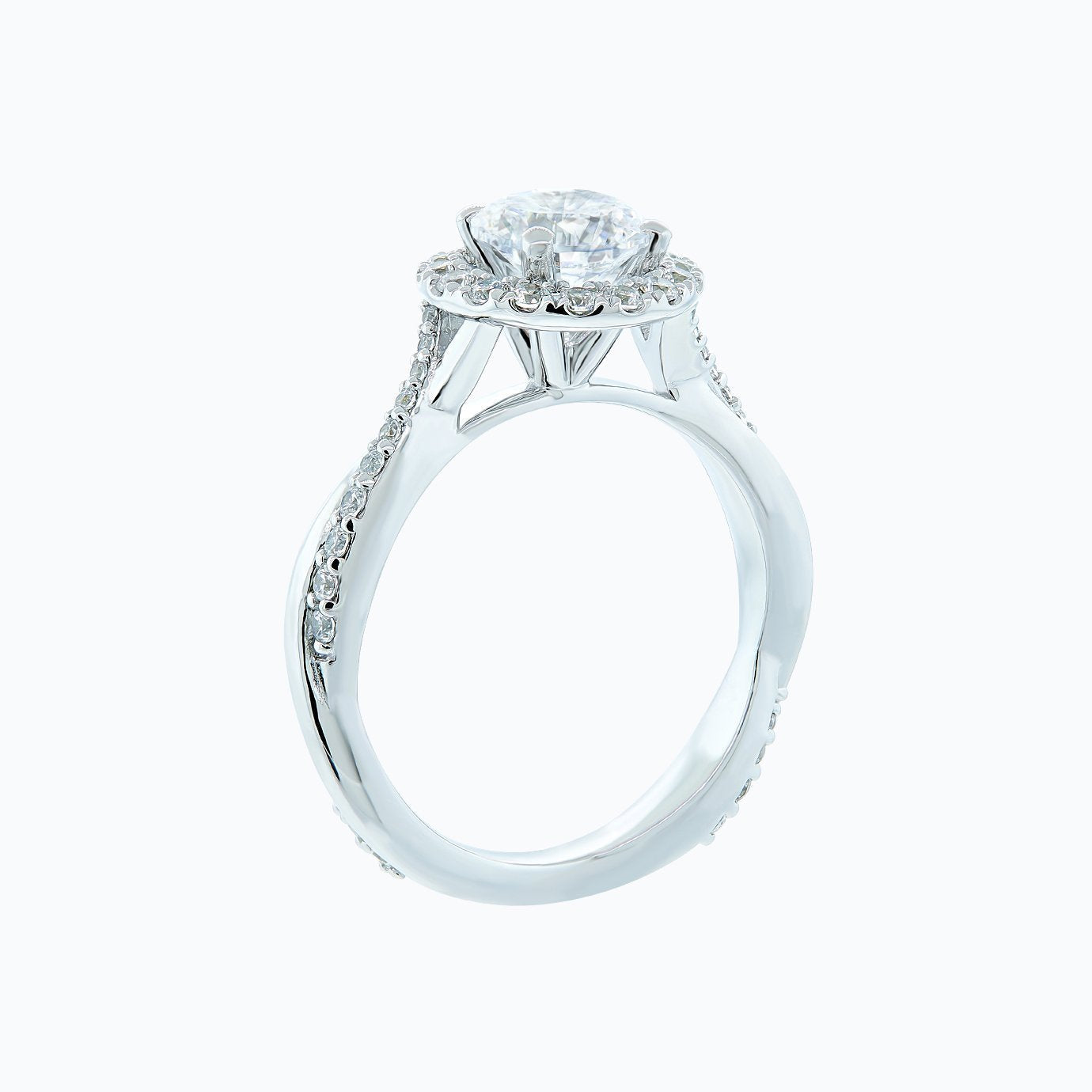 1.0 CT Round Halo & Twisted Pave CVD F/VS2 Diamond Engagement Ring