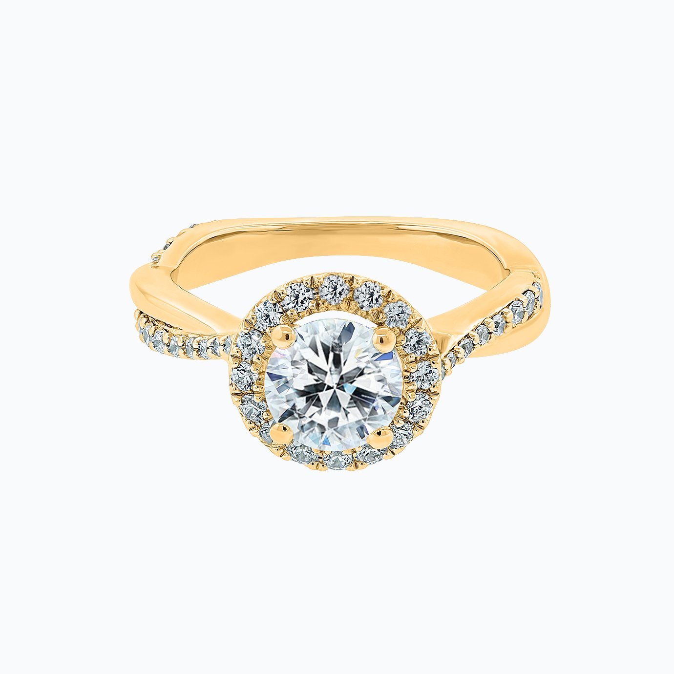 1.0 CT Round Halo & Twisted Pave CVD F/VS2 Diamond Engagement Ring