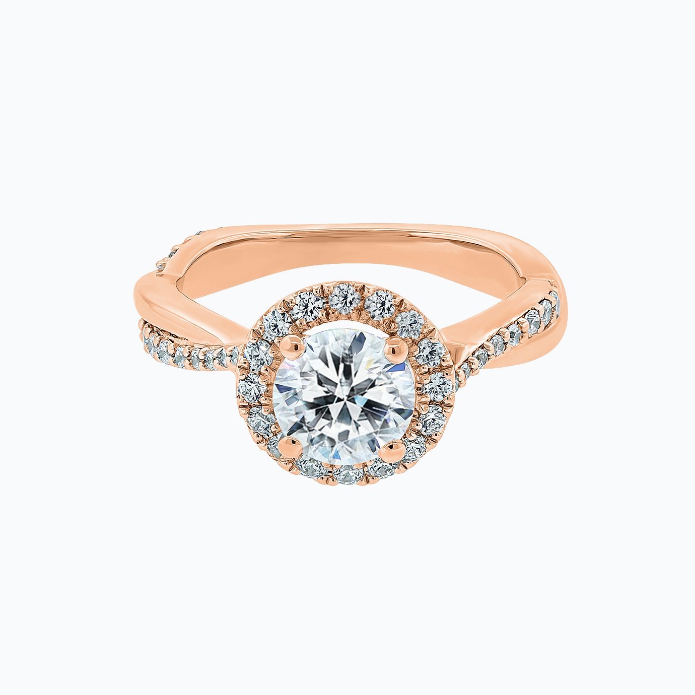 1.0 CT Round Halo & Twisted Pave CVD F/VS2 Diamond Engagement Ring