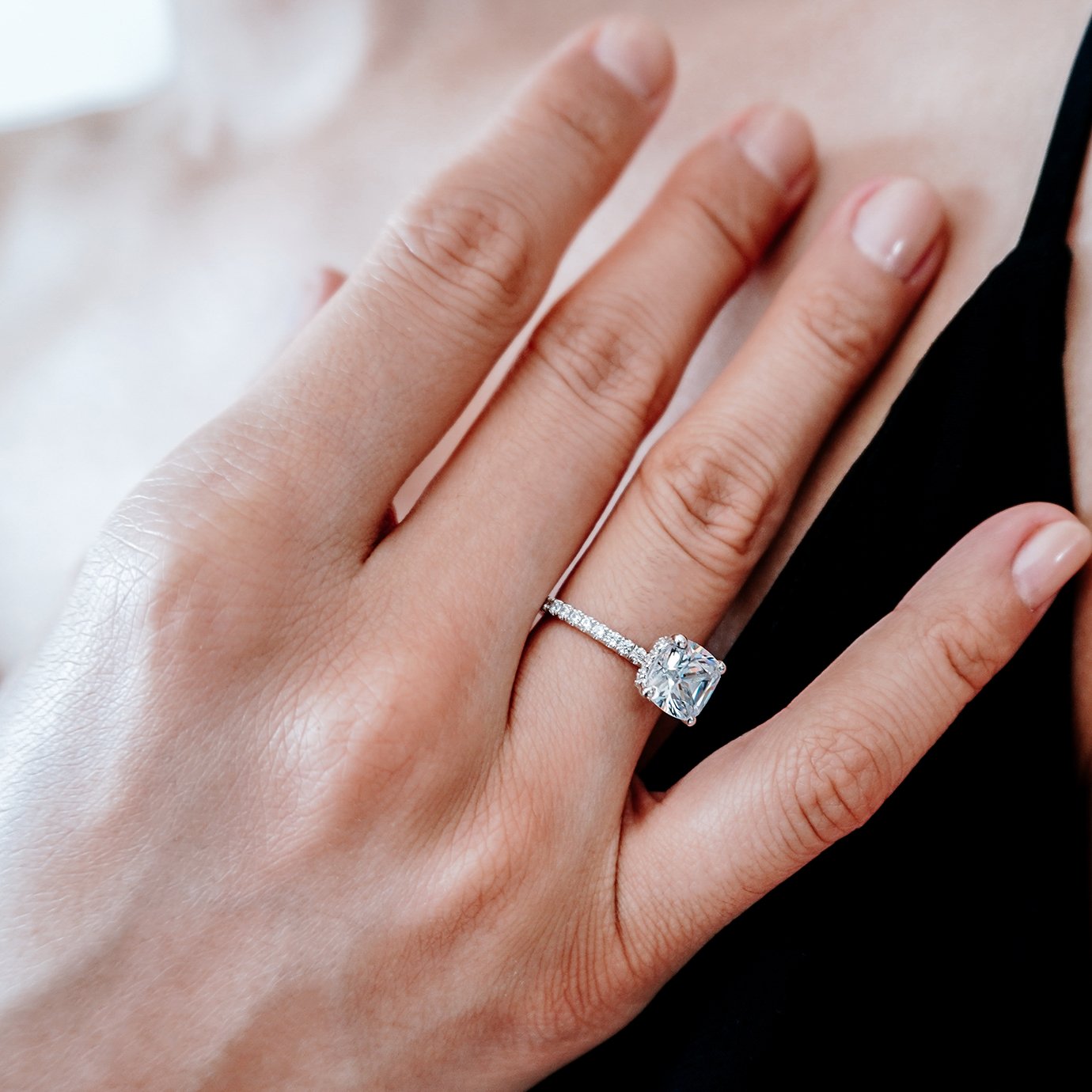 2.0 CT Cushion Hidden Halo CVD F/VS2 Diamond Engagement Ring