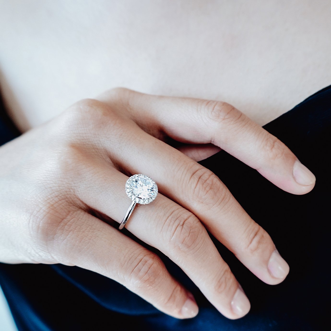 2.0 CT Round Halo CVD F/VS2 Diamond Engagement Ring