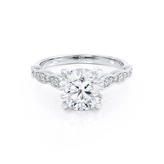 1.0 CT Round Milgrain Pave CVD E/VS1 Diamond Engagement Ring