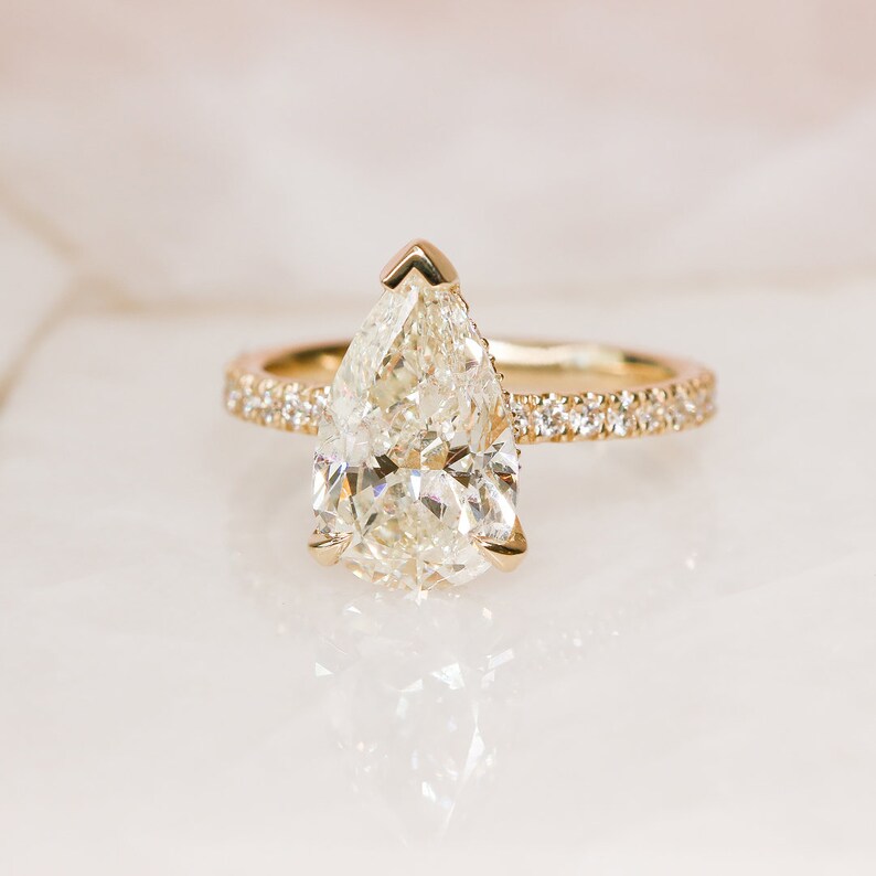 3.28 CT Pear Hidden Halo & Pave G/VS1 Diamond Engagement Ring