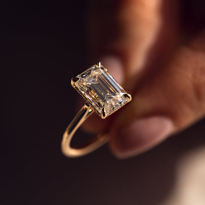 3.24 CT Emerald Hidden Halo Moissanite Engagement Ring