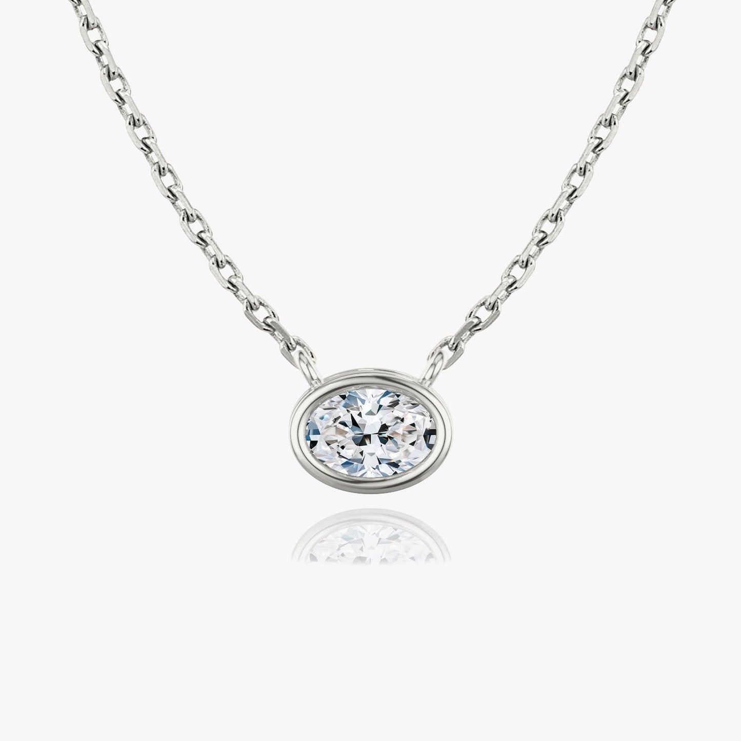 0.25 CT-1.0 CT Oval Bezel Solitaire CVD F/VS Diamond Necklace