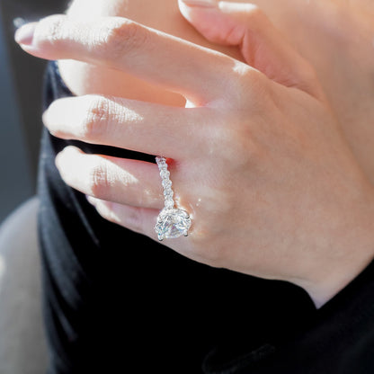 1.0 - 5.0 CT Round Hidden Halo CVD F/VS2 Diamond Engagement Ring