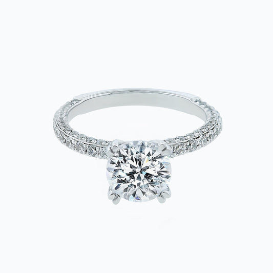 1.50 CT Round Three Side Pave CVD F/VS2 Diamond Engagement Ring