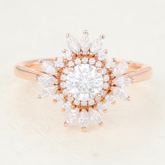 0.41 CT Round Cluster Moissanite Engagement Ring