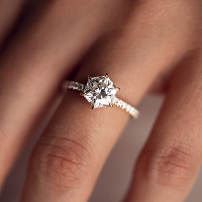 1.3 CT Hexagon Hidden Halo & Pave Moissanite Engagement Ring