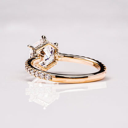 1.3 CT Hexagon Hidden Halo & Pave Moissanite Engagement Ring