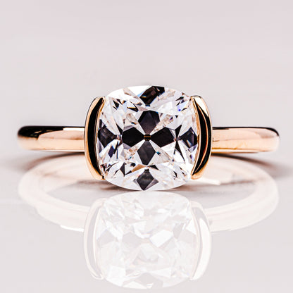 2.54 CT Cushion Solitaire & Half Bezel Moissanite Engagement Ring