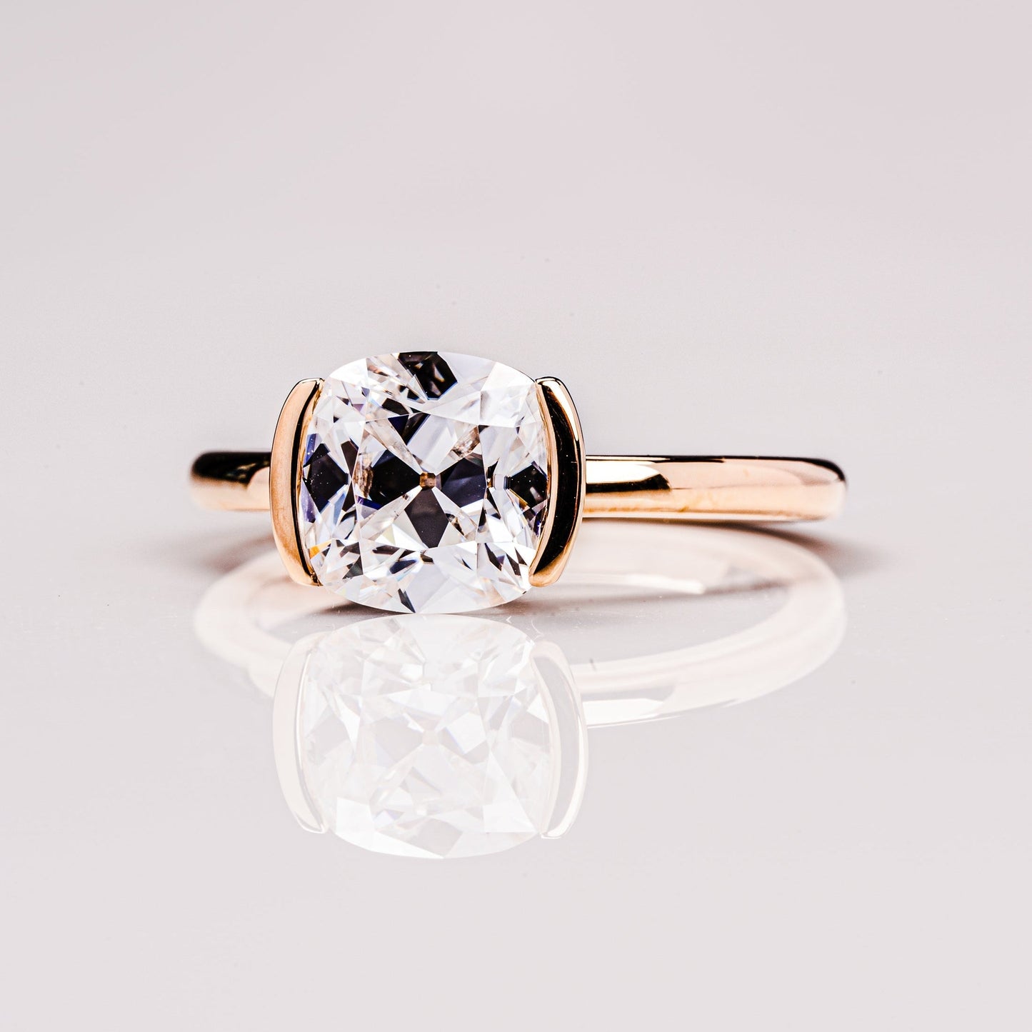 2.54 CT Cushion Solitaire & Half Bezel Moissanite Engagement Ring