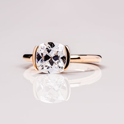 2.54 CT Cushion Solitaire & Half Bezel Moissanite Engagement Ring