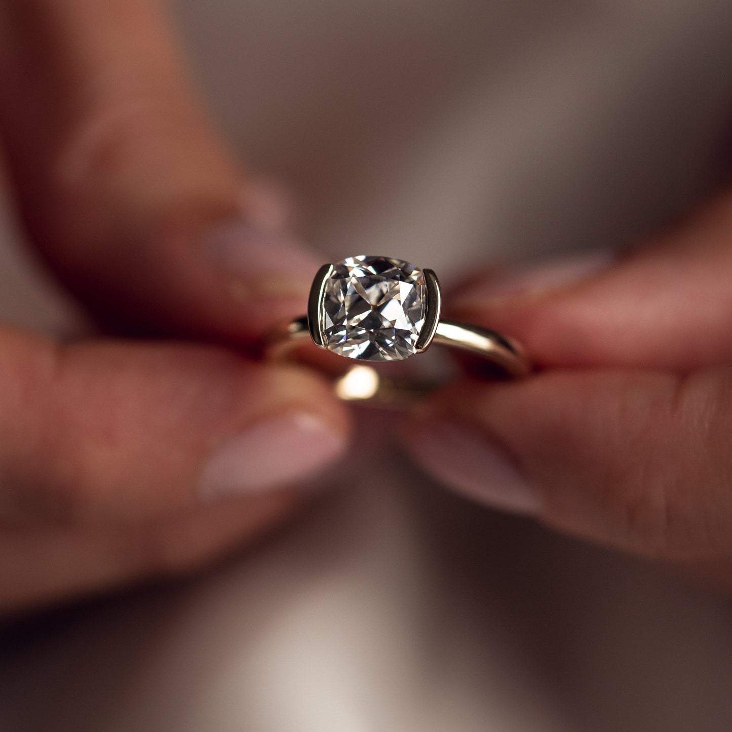 2.54 CT Cushion Solitaire & Half Bezel Moissanite Engagement Ring