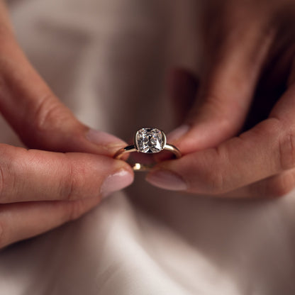 2.54 CT Cushion Solitaire & Half Bezel Moissanite Engagement Ring