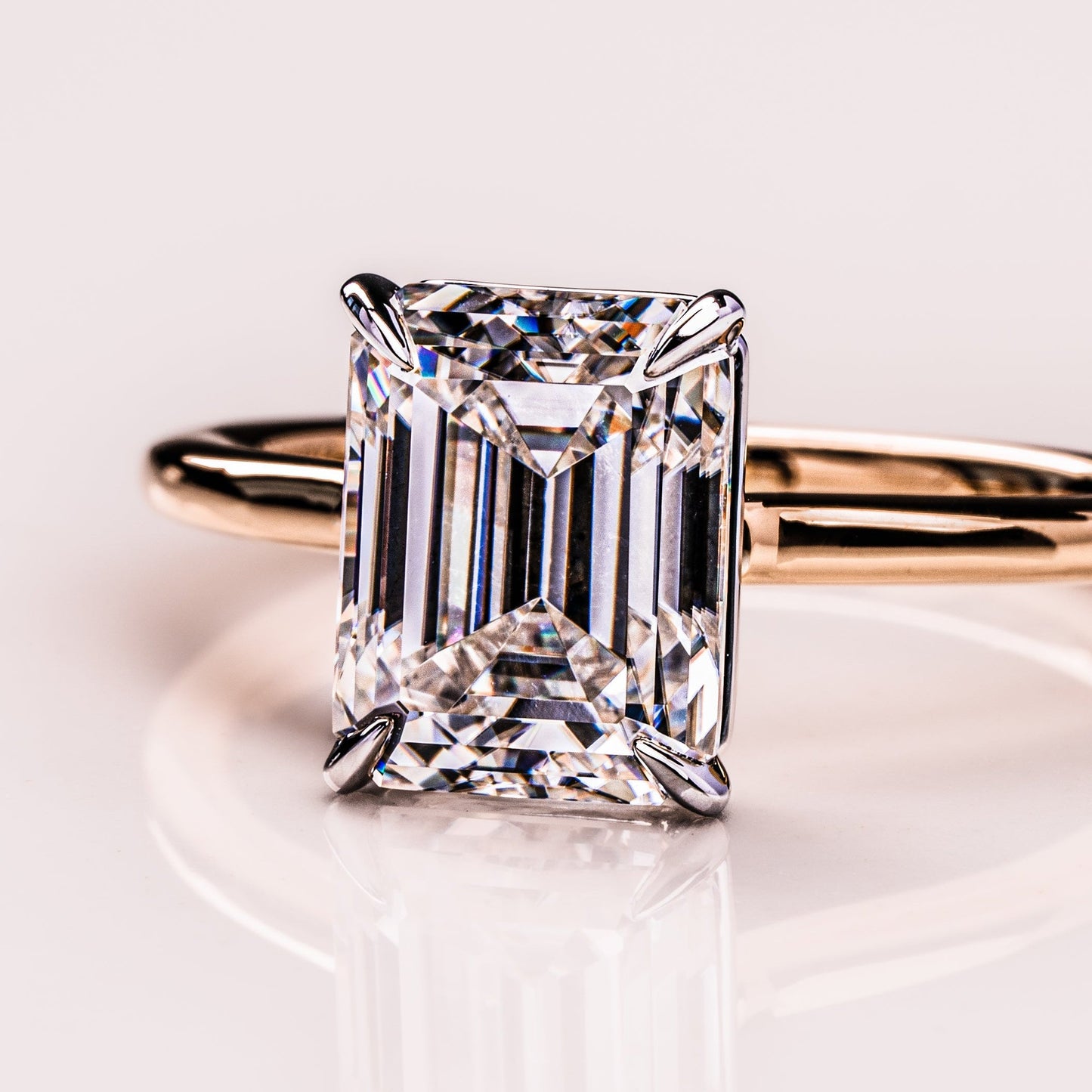 2.3 CT Emerald Solitaire Moissanite Engagement Ring