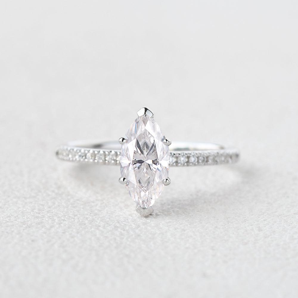 1 CT Marquise Pave Lab Grown Diamond Engagement Ring