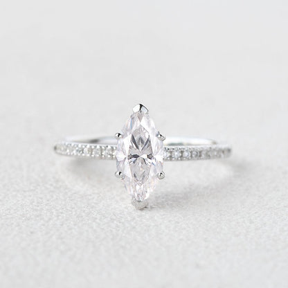 1 CT Marquise Pave Lab Grown Diamond Engagement Ring