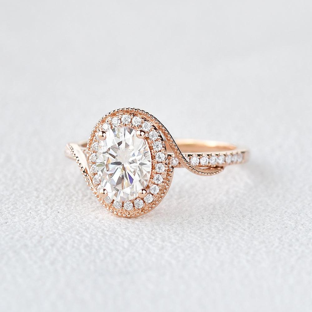 1.33 CT Oval Halo & Pave Lab Grown Diamond Engagement Ring