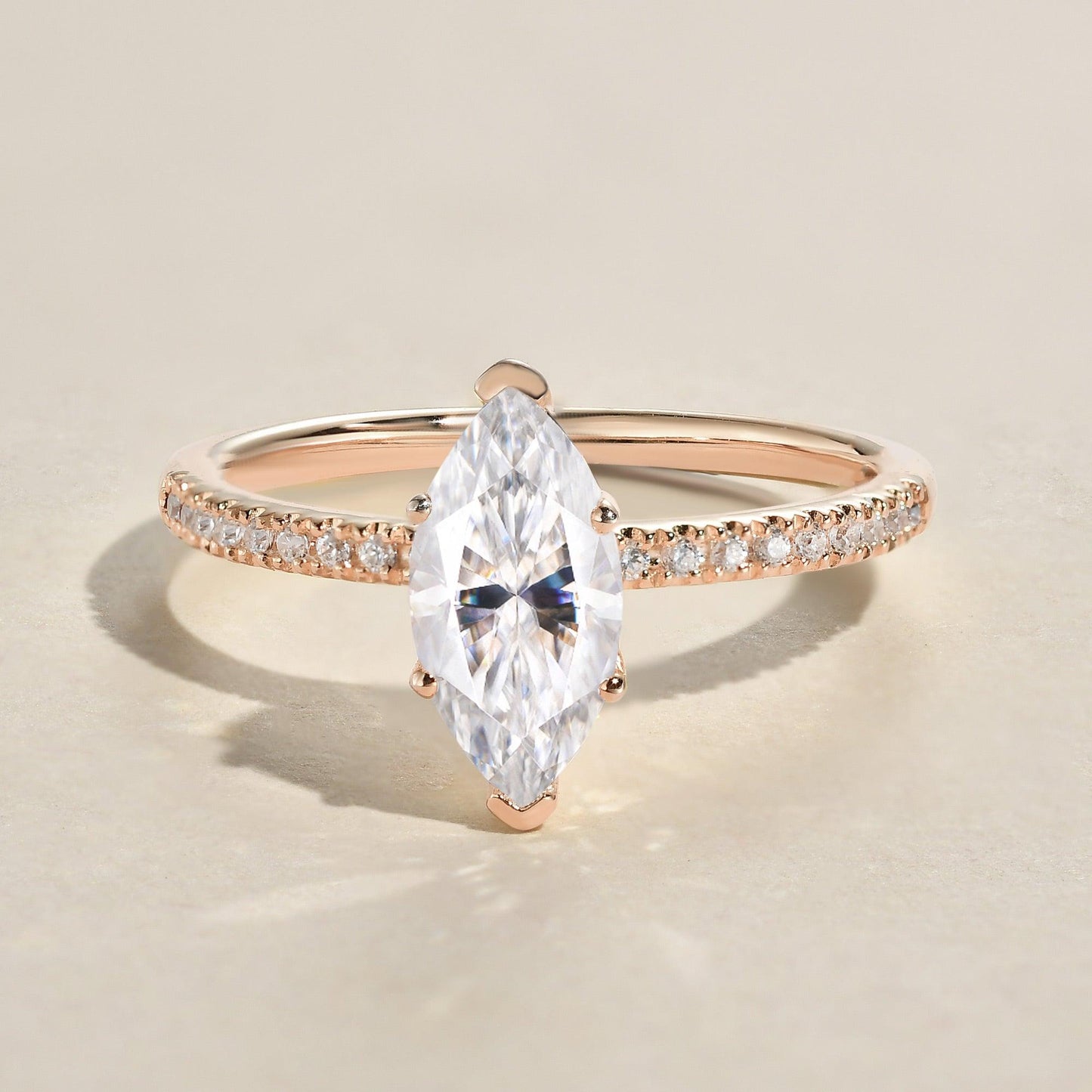 1 CT Marquise Pave Lab Grown Diamond Engagement Ring