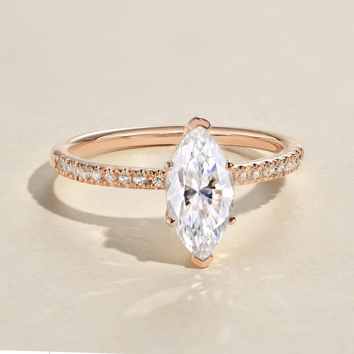 1 CT Marquise Pave Lab Grown Diamond Engagement Ring