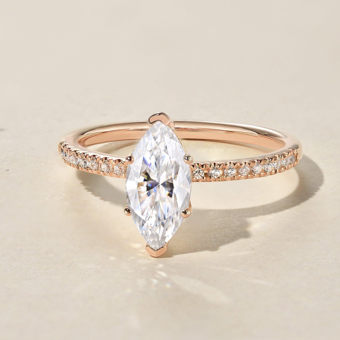 1 CT Marquise Pave Lab Grown Diamond Engagement Ring