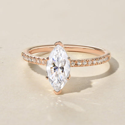 1 CT Marquise Pave Lab Grown Diamond Engagement Ring