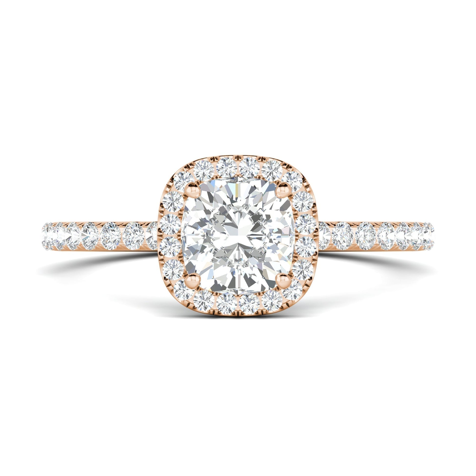 0.76 ct Cushion F- VS1 Diamond Halo & Pave Moissanite Engagement Ring