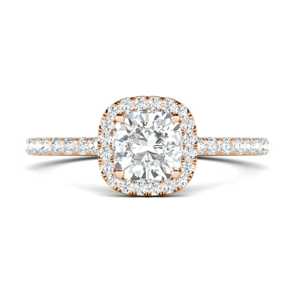 0.76 ct Cushion F- VS1 Diamond Halo & Pave Moissanite Engagement Ring