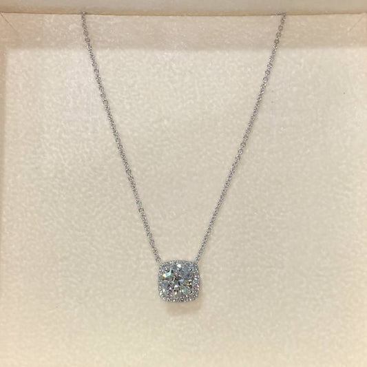 1.0 CT Round Halo CVD F/VS Diamond Necklace