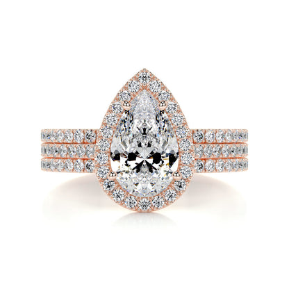 2.0 CT Pear Halo CVD F/VS Diamond Bridal Set