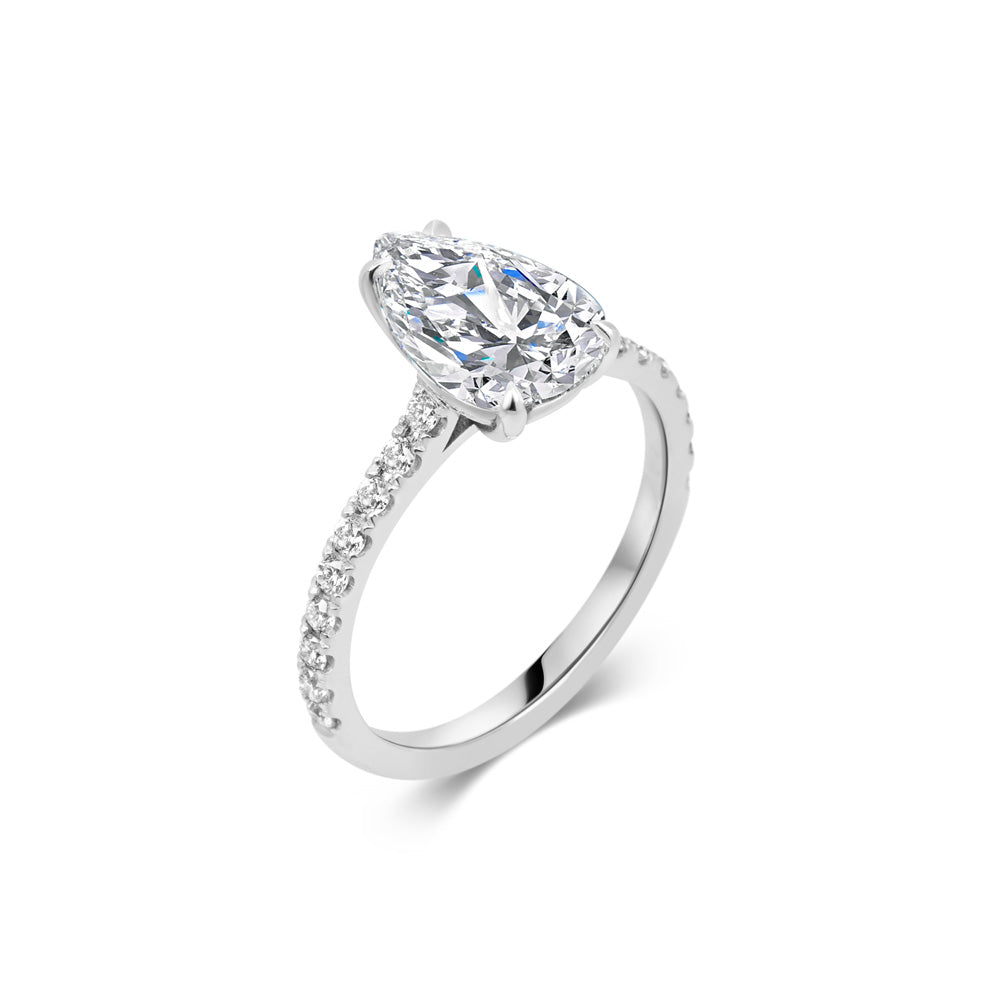 2 ct Pear F- VS1 Diamond Pave Moissanite Engagement Ring