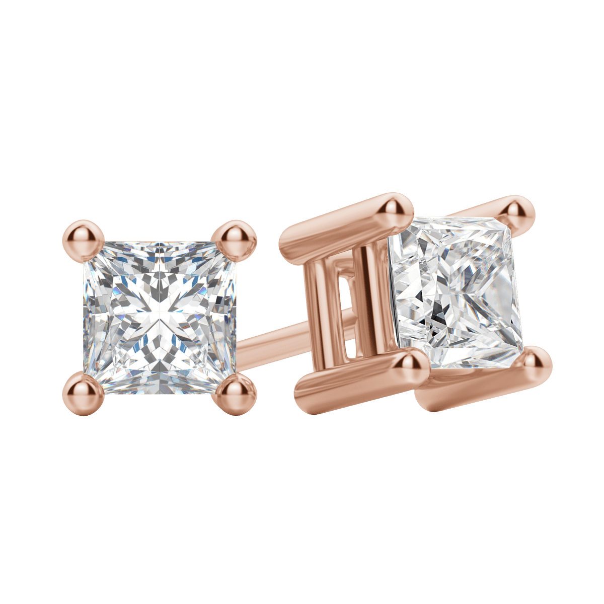 0.50 CT-2.0 CT Princess Solitaire CVD F/VS Diamond Earrings