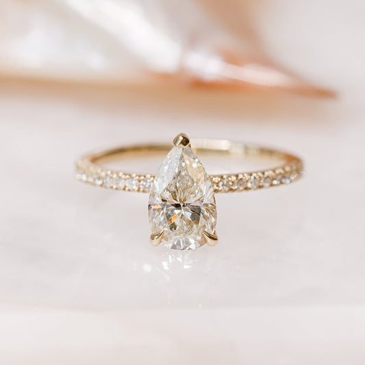 1.23 CT Pear Hidden Halo & Pave CVD F/VS2 Diamond Engagement Ring