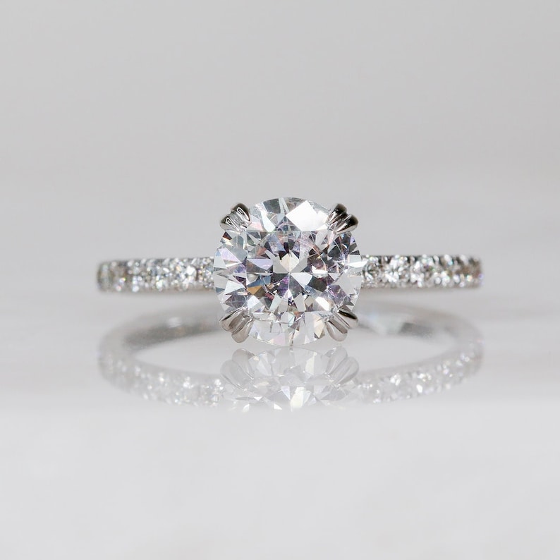 1.42 CT Round Hidden Halo & Pave F/VS1 Diamond Engagement Ring