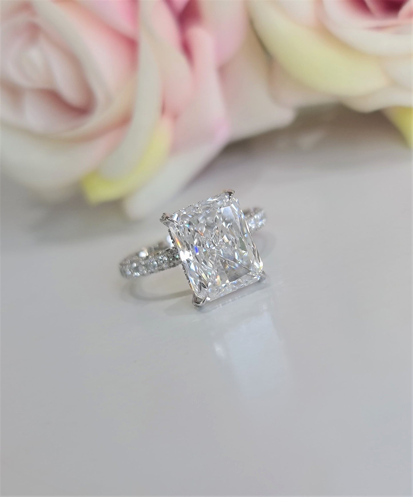 4.50 CT Radiant Hidden Halo CVD G/VS1 Diamond Engagement Ring