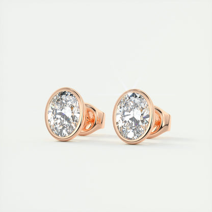 1.0 CT Oval Bezel Solitaire CVD F/VS Diamond Earrings